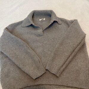 Mod Ref Gray V-Neck Collared Knit Sweater